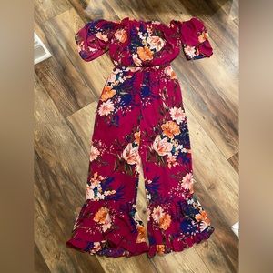 Pink Lily Boutique Burgundy Tropical Print Two Piece Set